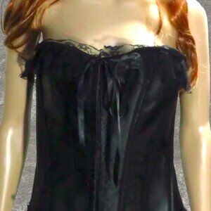 NEW Black Satin & Lace Boned Corset